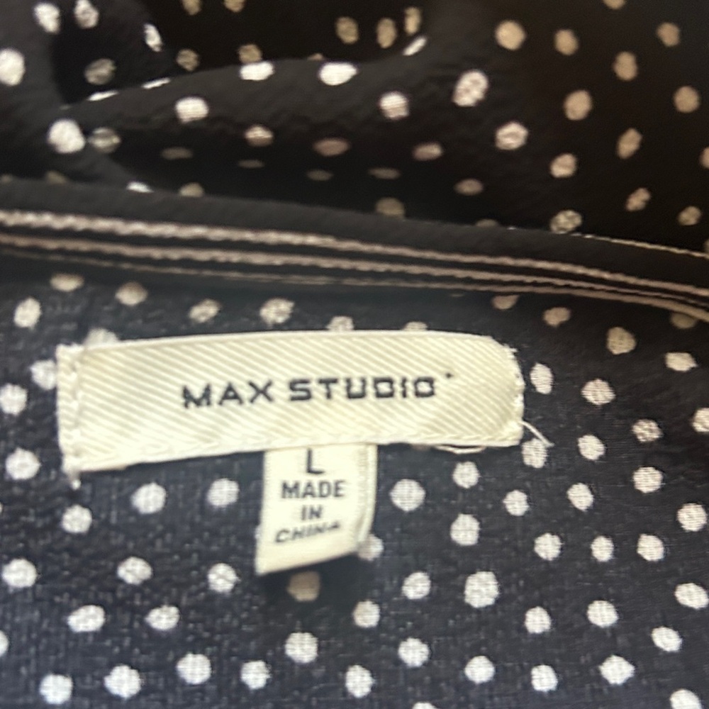 Max Studio Scattered Polka Dot Ruffle Wrap Midi Dress Black & White Breezy Large - Picture 9 of 9
